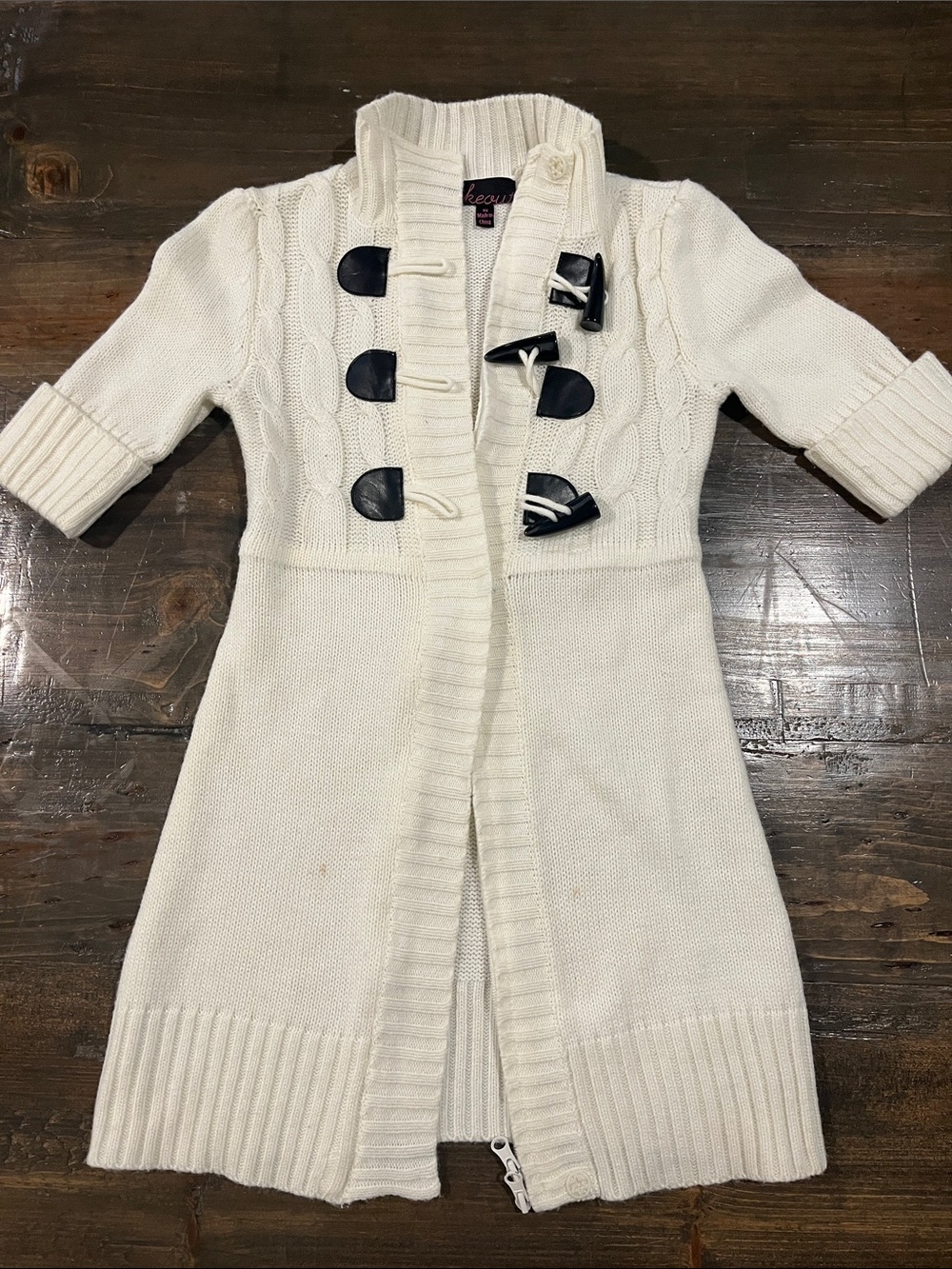 Y2K Takeout Cream Knit Toggle Coatigan with Navy Trim